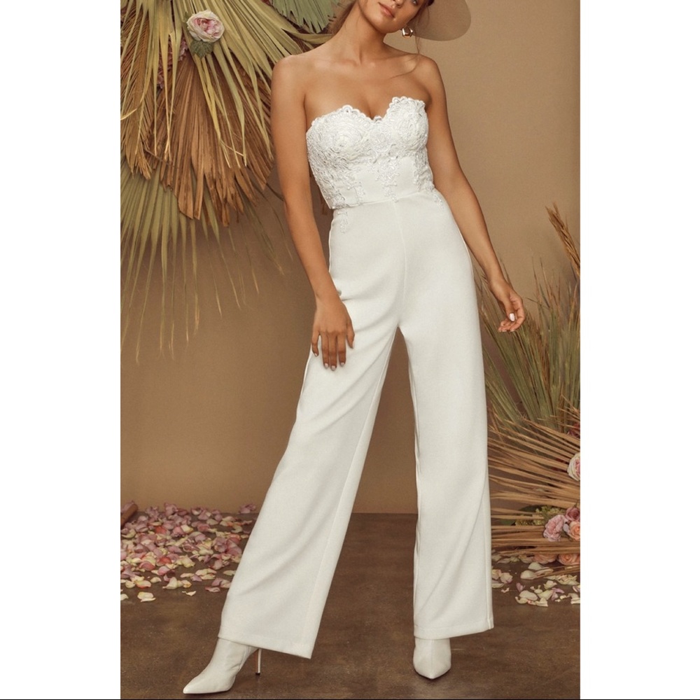 NWT Lulus White Strapless Jumpsuit